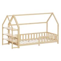KINDERBETT 90x200 cm mit Rausfallschutz & Regal Natur aus Kiefernholz - Naturfarben, Holz (90/200cm) - ML-DESIGN