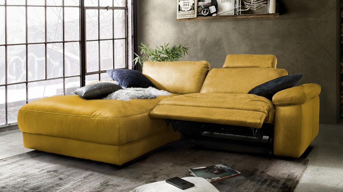 ECKSOFA MOTORISCHER RELAXFUNKTION LOLA Gold Webstoff Relaxfunktion - Goldfarben/Schwarz, Textil (233/178cm) - KAWOLA