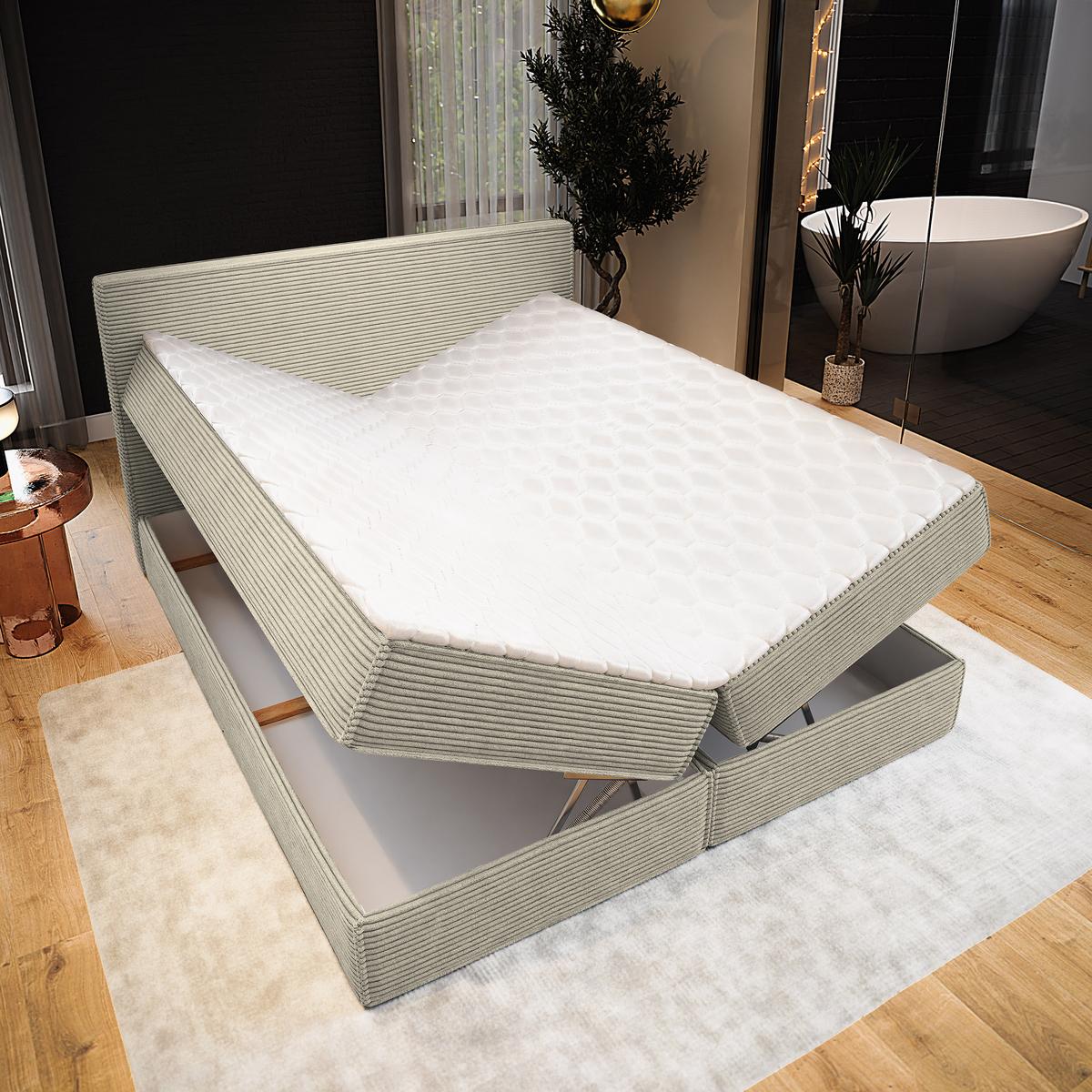 BOXBETT PELLIO 160x200 cm mit Matratze und Topper - Creme - Creme, Holz (160/200cm) - MASSENO
