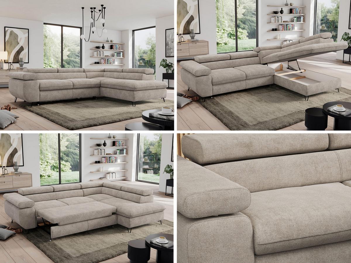ECKSOFA PEDRO L Beige Struktur - Rechts Seite - Beige/Schwarz, Textil/Metall (273/208cm) - MKS