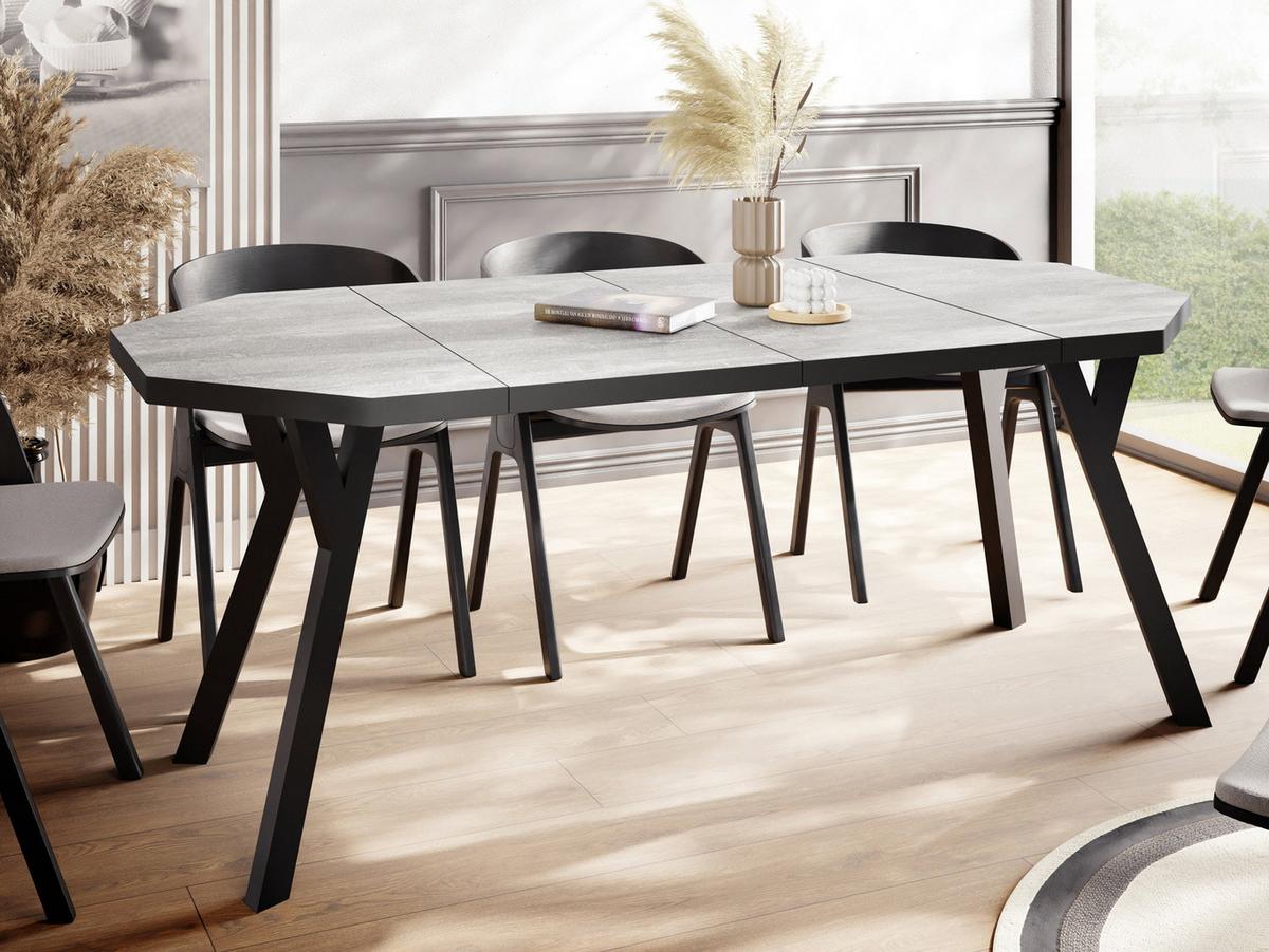 ESSTISCH Desmond achteckiger ausziehbarer, Grauer Beton 100-200/100/76 cm - Hellgrau/Schwarz, Holz/Holzwerkstoff (100/200/76cm) - WFL GROUP