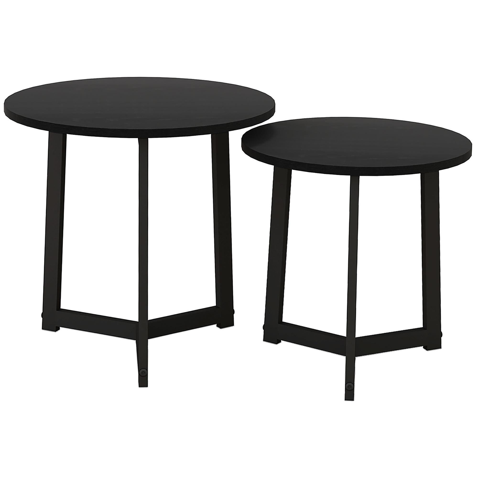 2ER-SET Couchtisch, Runder Beistelltisch, Kaffeetisch mit Stahlgestell Sofatisch - Schwarz, Metall (48/48/45cm) - HOMCOM