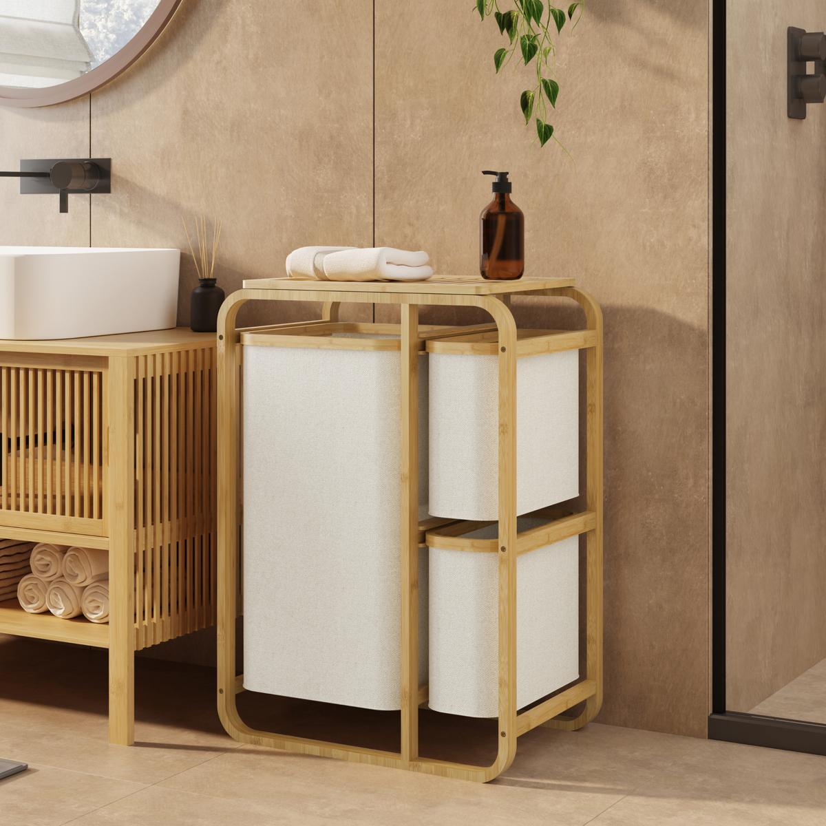WÄSCHESAMMLER Evenes - Beige/Naturfarben, Holz/Kunststoff (49.5/70/33cm) - [en.casa]