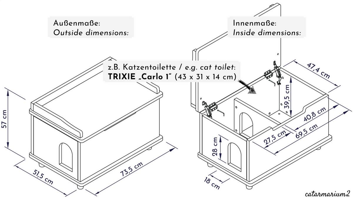 KATZENSCHRANK für Katzentoilette groß aus Holz - Weiß, Holz (73.5/57/51.5cm) - WONDERMAKE