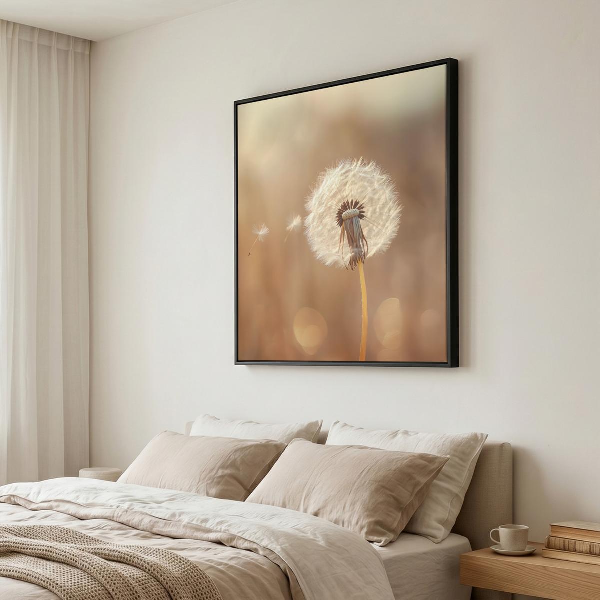 LEINWAND Bilder mit Rahmen - Löwenzahn - Beige - Natur - Blume - 90x90 - Hellbraun, Textil (90/90cm) - MuchoWow