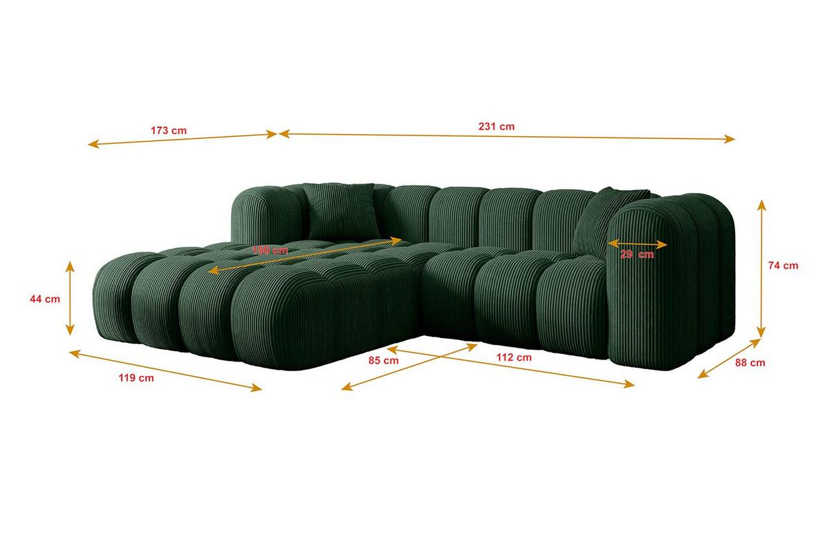 ECKSOFA Ottomane Links OLEA-L1 - 231x173x74 cm Grün - Schwarz/Rosa, Holzwerkstoff/Kunststoff (190/242cm) - ALTDECOR