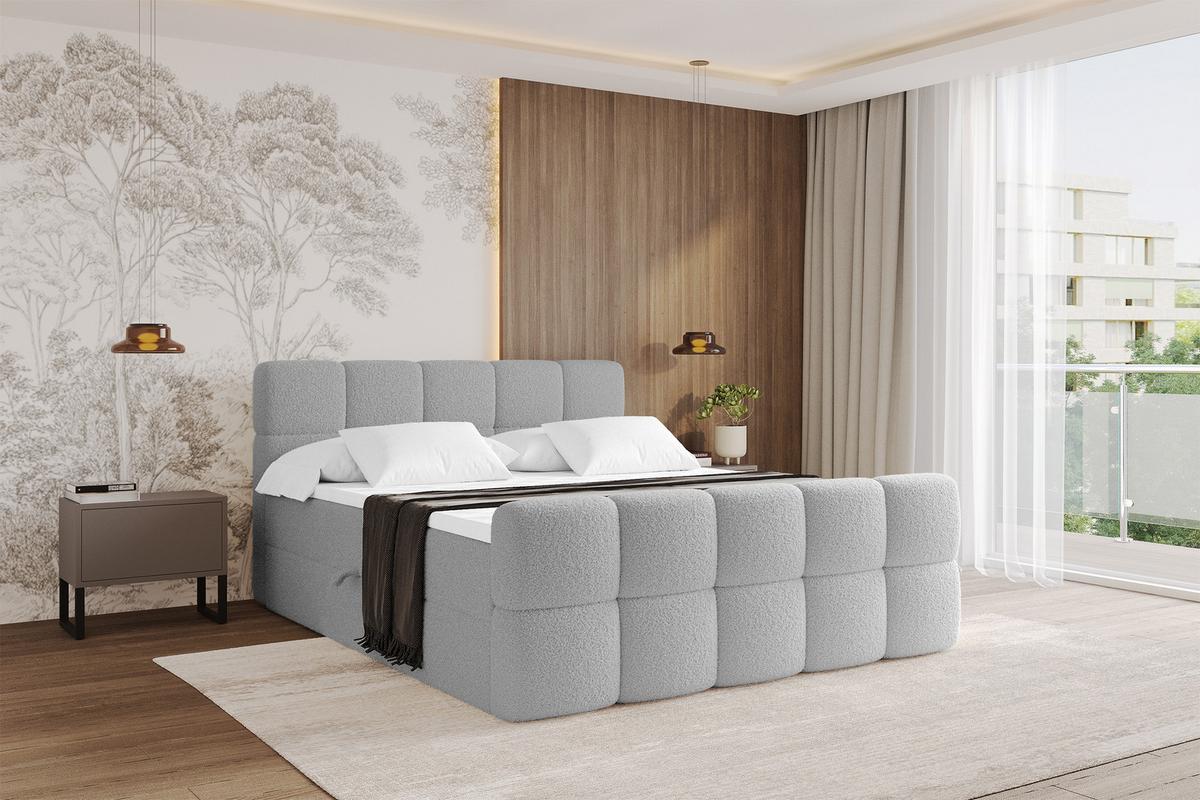 BOXBETT mit Matratze H4 - FAMA-Z - 160x200 cm Hellgrau Quelle - Hellgrau, Holzwerkstoff - ALTDECOR