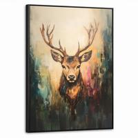 LEINWAND Bilder mit Rahmen - Hirsch - Gemalt - Geweih - Braun - 70x100 - Haselnussfarben, Textil (70/100cm) - MuchoWow