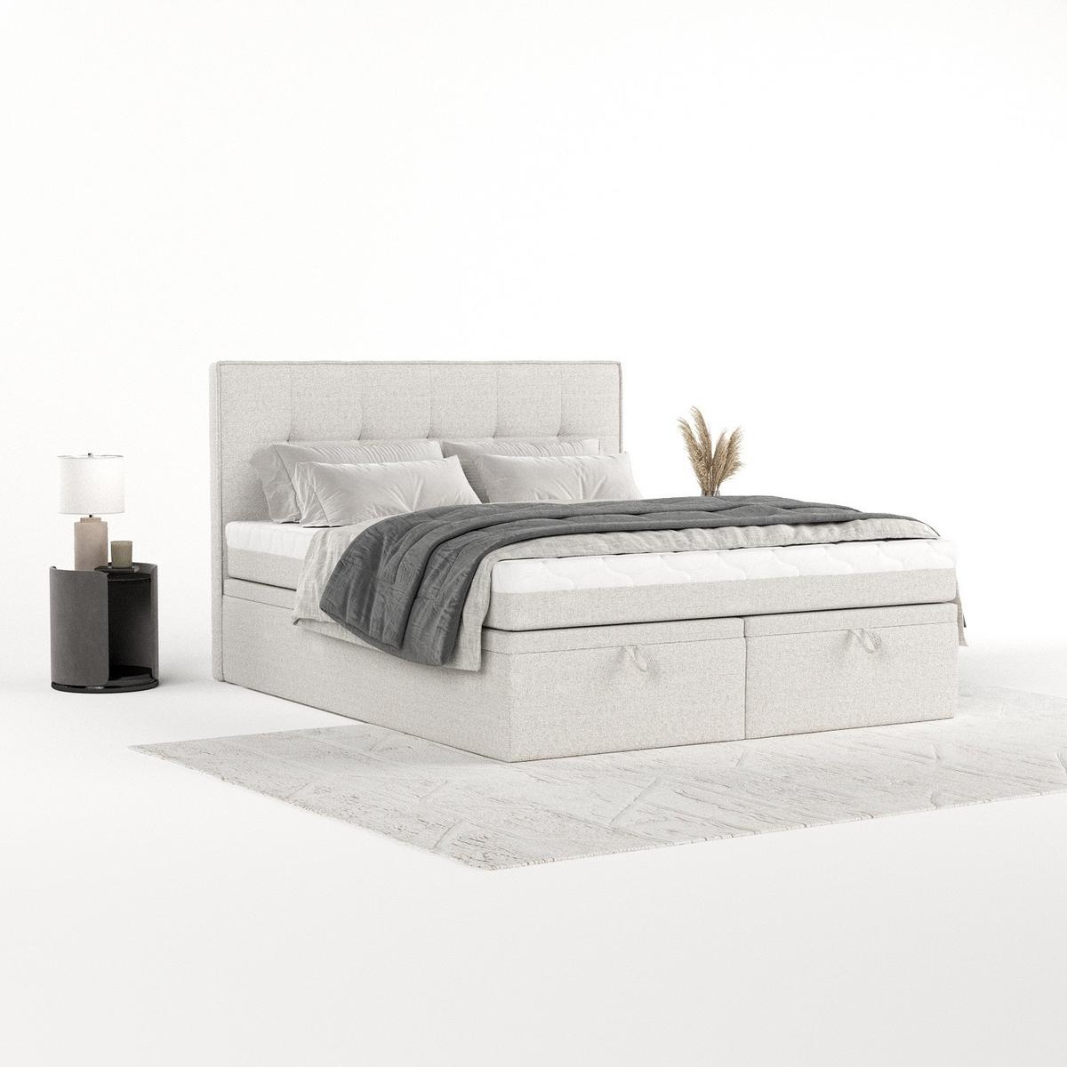 BOXBETT Arivo 160/200 cm Hellbeige im Riva Stoff - Sandfarben/Schwarz, Holz/Holzwerkstoff (160/200cm) - AltaBeds