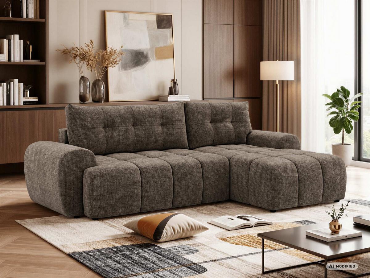 ECKSOFA MARIVO L - Braun Schenille grob gewebt - Rechts Seite - Schwarz/Braun, Kunststoff/Textil (271/161cm) - MKS