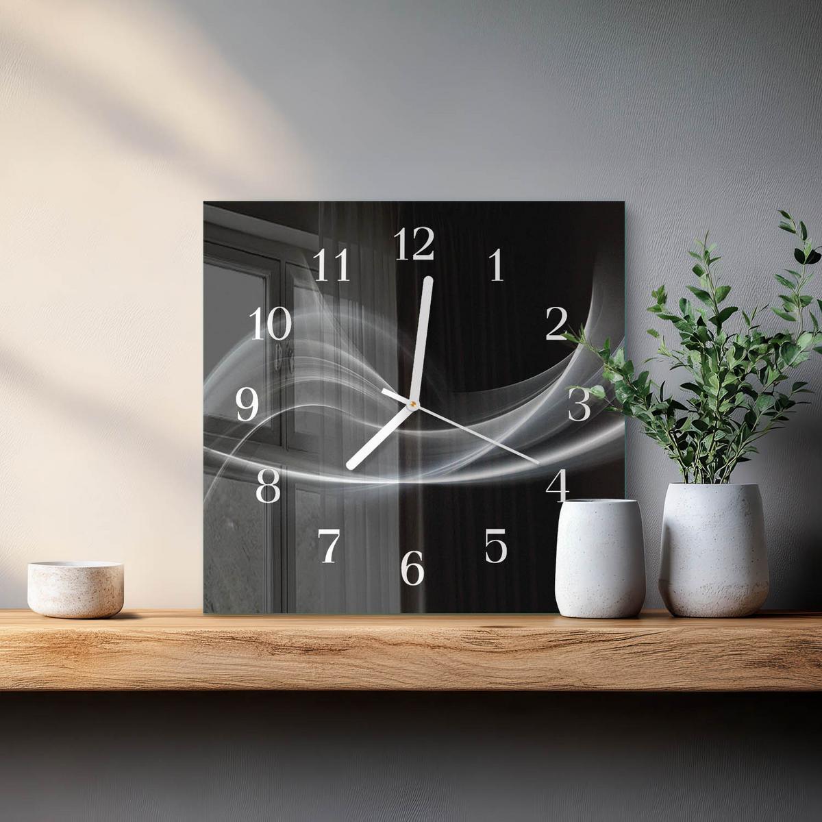 WANDUHR aus Glas 30x30 cm - Abstrakte Linien - Schwarz, Glas (30/30/0.4cm) - TULUP