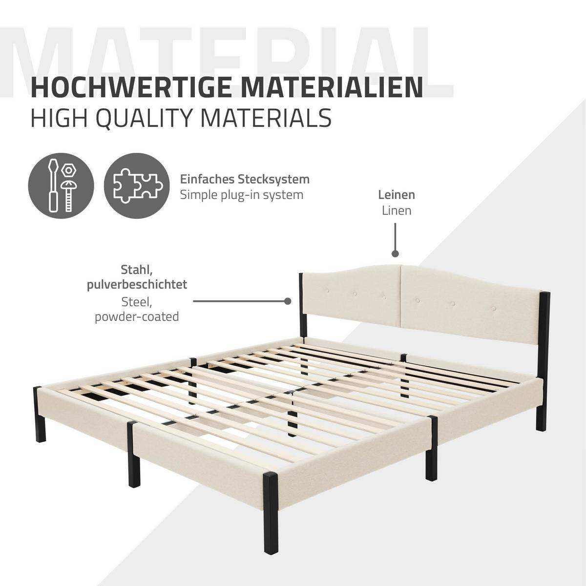 POLSTERBETT 180x200 cm Beige mit Lattenrost und Leinenstoff - Beige, Holzwerkstoff/Textil (180/200cm) - ML-DESIGN