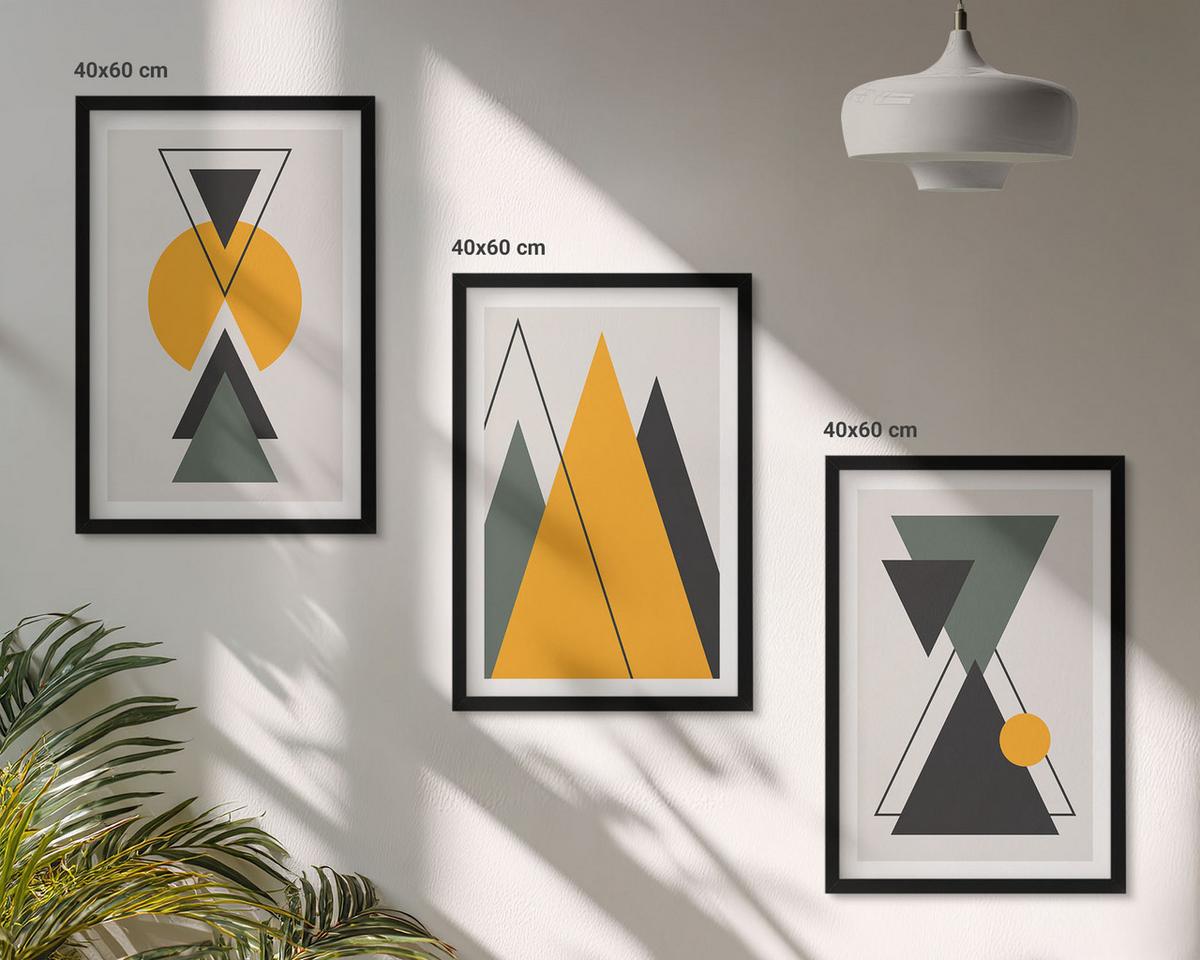 BILDER SET 3er Set - 40x60 cm Schwarzer Rahmen - Abstrakte geometrische Formen - Schwarz, Kunststoff (40/60cm) - TULUP