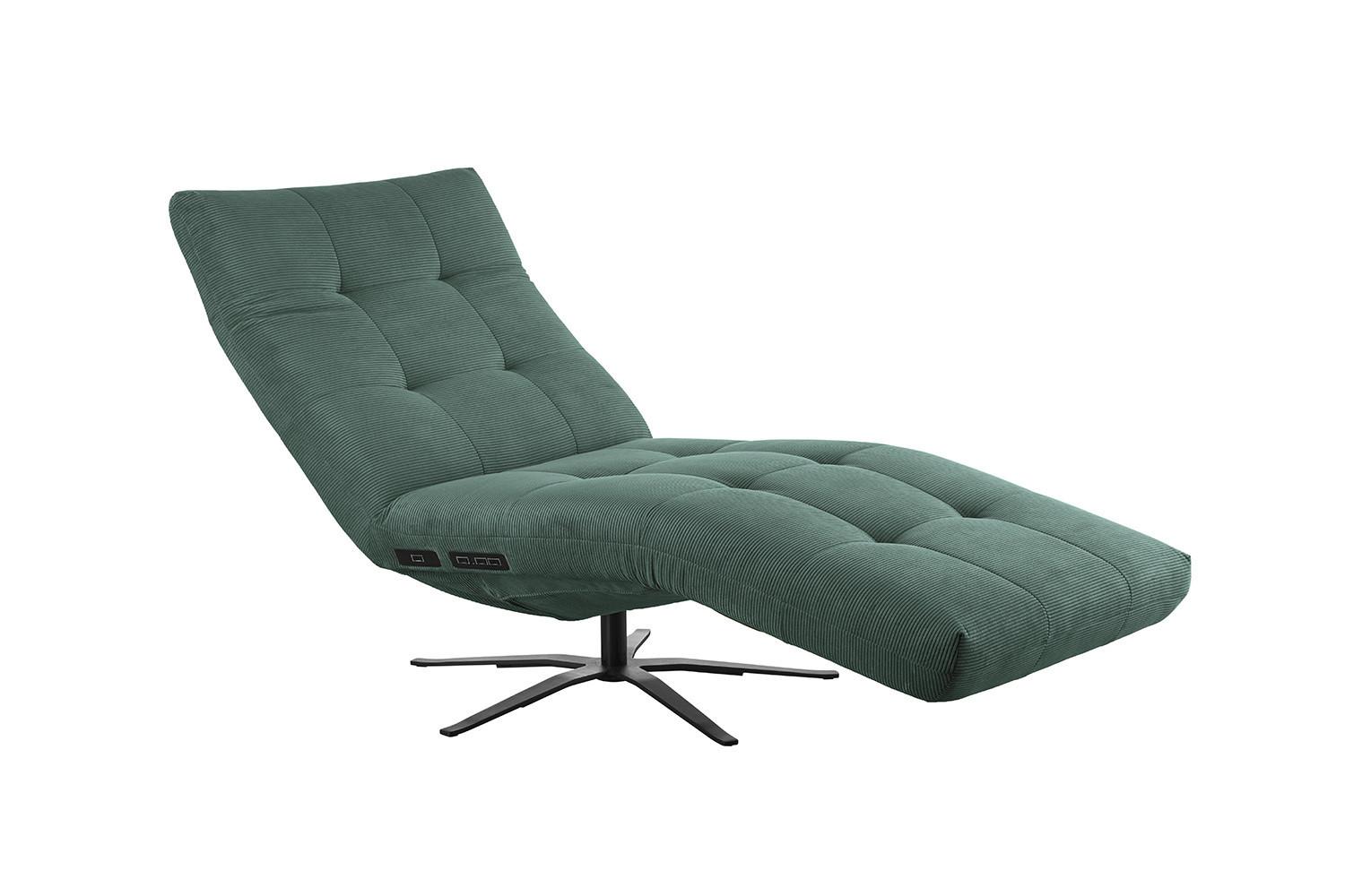 RELAXLIEGE LETICIA Smaragdgrün Cord Drehbar (360°), Relaxfunktion - Smaragdgrün/Schwarz, Textil/Metall (82/115/156cm) - KAWOLA