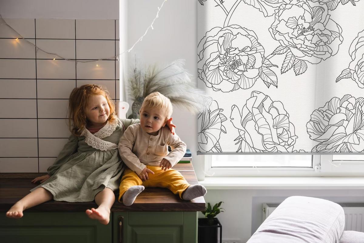 INNENROLLO - Fensterrollo - Rollo - 70x140 cm - Gezeichnete Rosen - Grau, Kunststoff (70/140/0.5cm) - TULUP