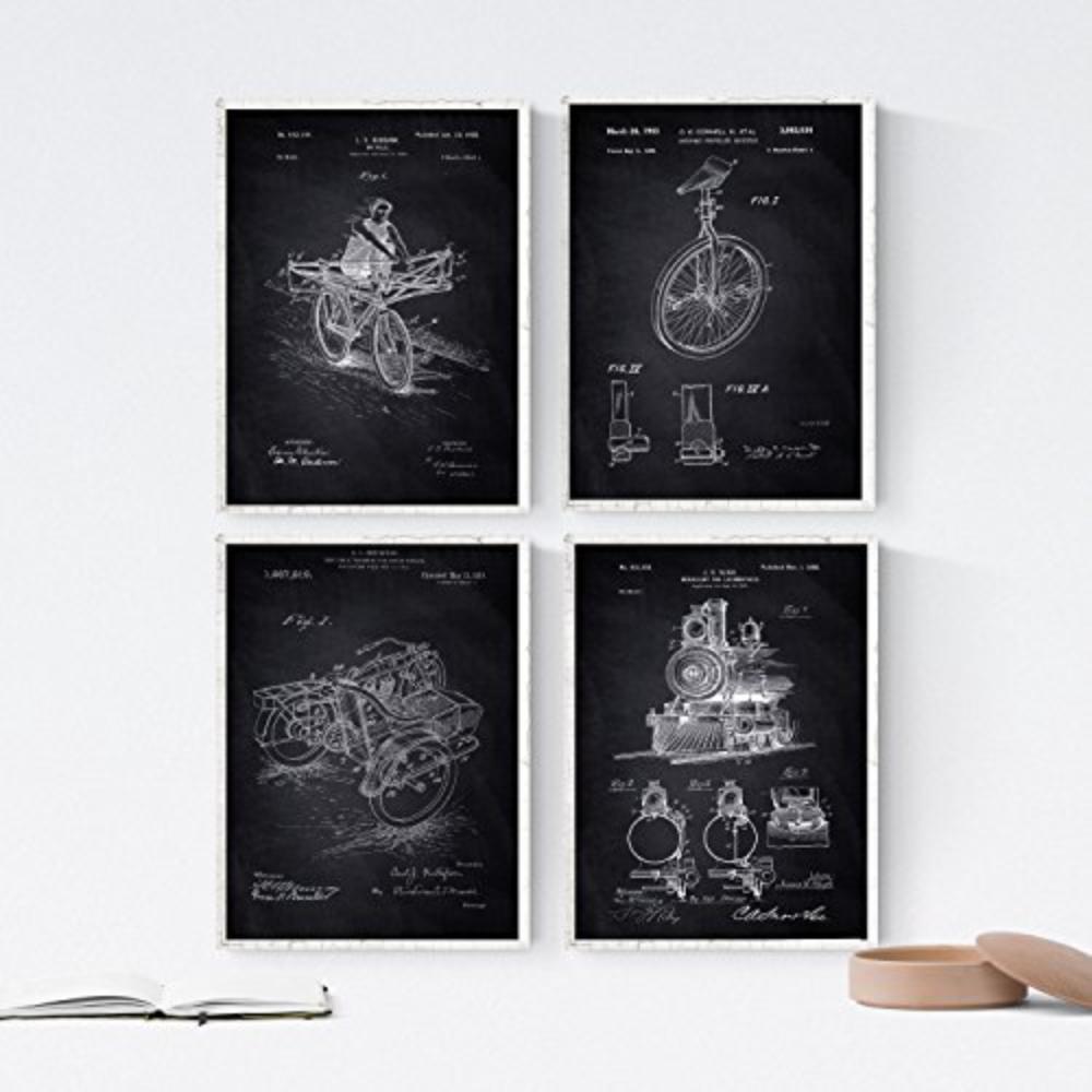 POSTER Set mit 4 Schwarz Fahrzeug PATENT A4 Schwarzer Rahmen - Schwarz, Papier (29.7/3cm) - Nacnic
