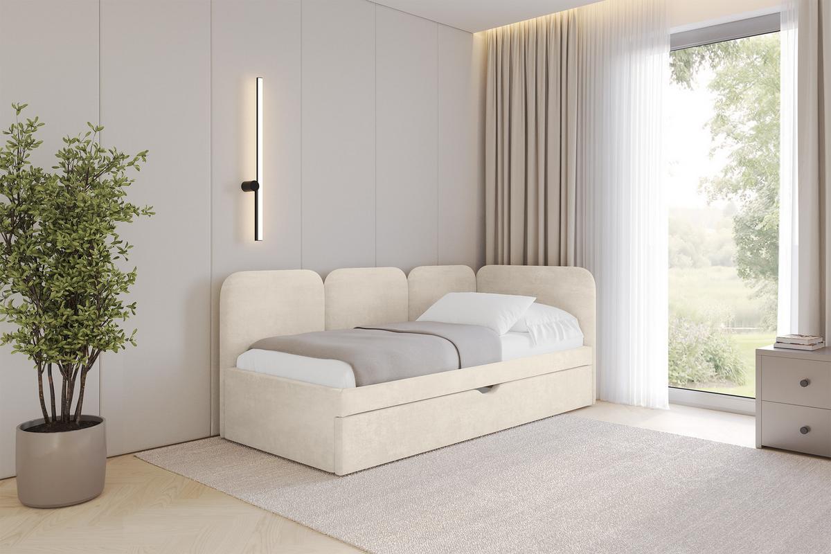 EINZELLBETT Jugendbett mit Bettkasten, Links - ALVY 100x200 Beige - Beige, Holzwerkstoff/Textil (100/200cm) - ALTDECOR
