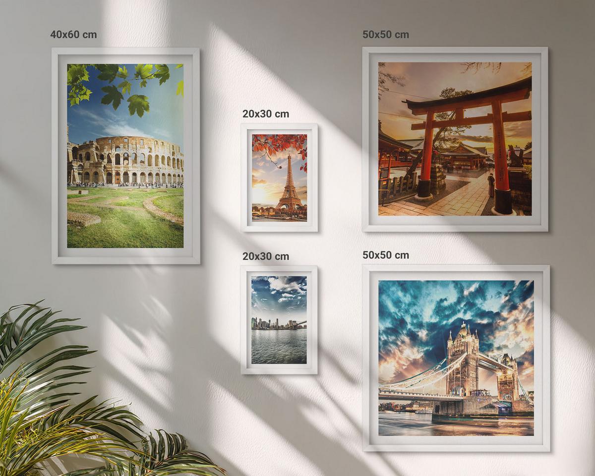 BILDER SET 5er Set - 50x50 cm & 20x30 cm & 40x60 cm Weißer Rahmen - Entspannende Zen-Steine für inneren Frieden - Weiß, Kunststoff (40/60cm) - TULUP