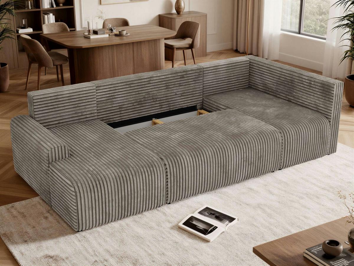 WOHNLANDSCHAFT NESSARO COR U Hellbraun Cord - Rechts Seite - Hellbraun/Schwarz, Kunststoff/Textil (151/92/307cm) - MKS