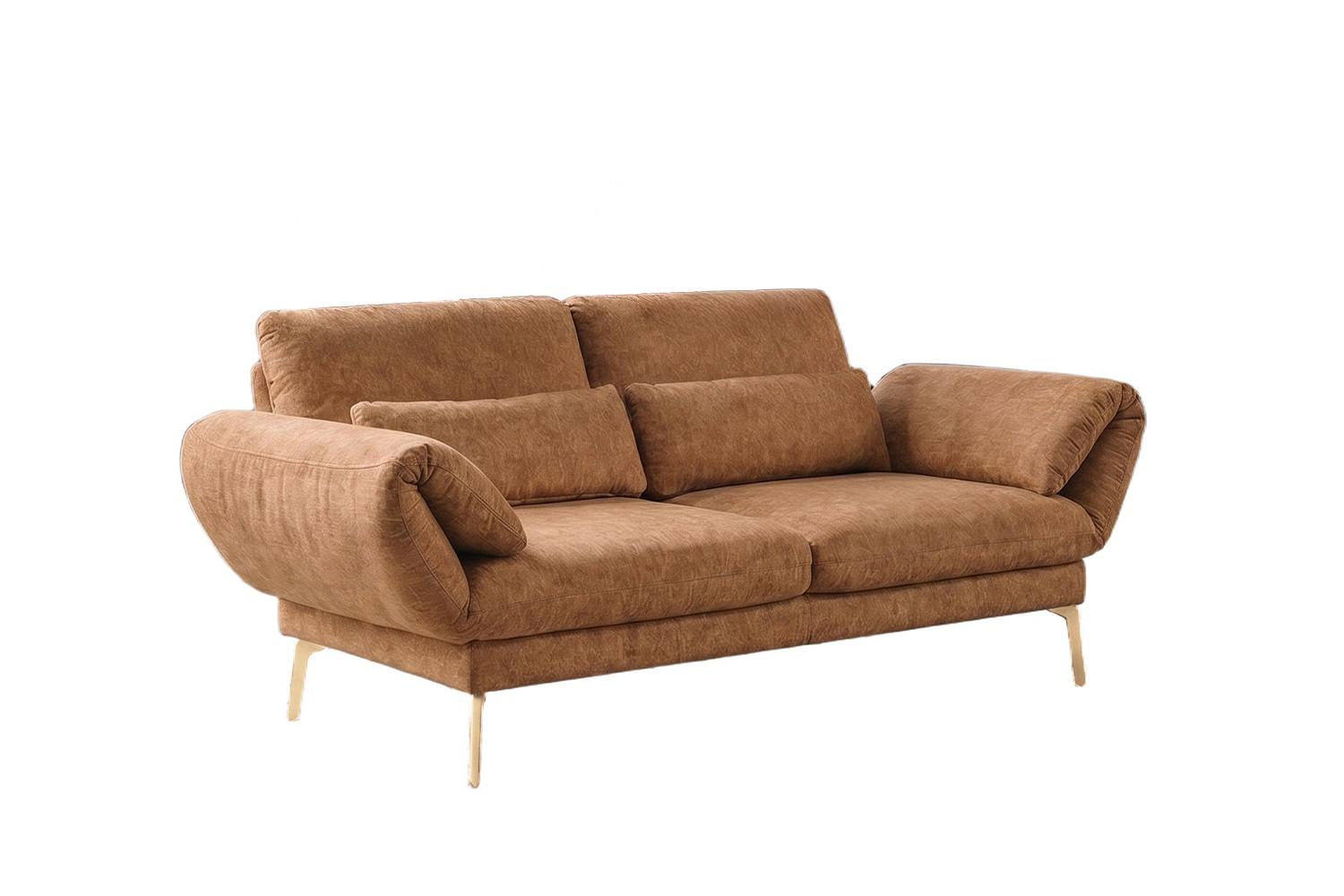 SOFA HOLLY Braun Flachgewebe - Braun, Textil/Metall (176/90/92cm) - KAWOLA