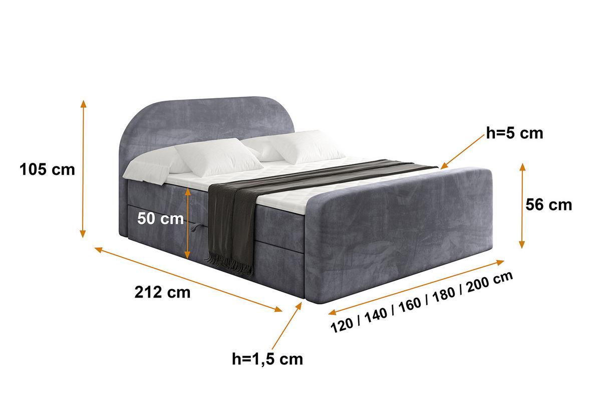 BOXBETT mit Matratze H4 und Lattenrost - NOX-Z - 180x200 - Dunkelgrau Casablanca - Dunkelgrau, Holzwerkstoff (180/200cm) - ALTDECOR