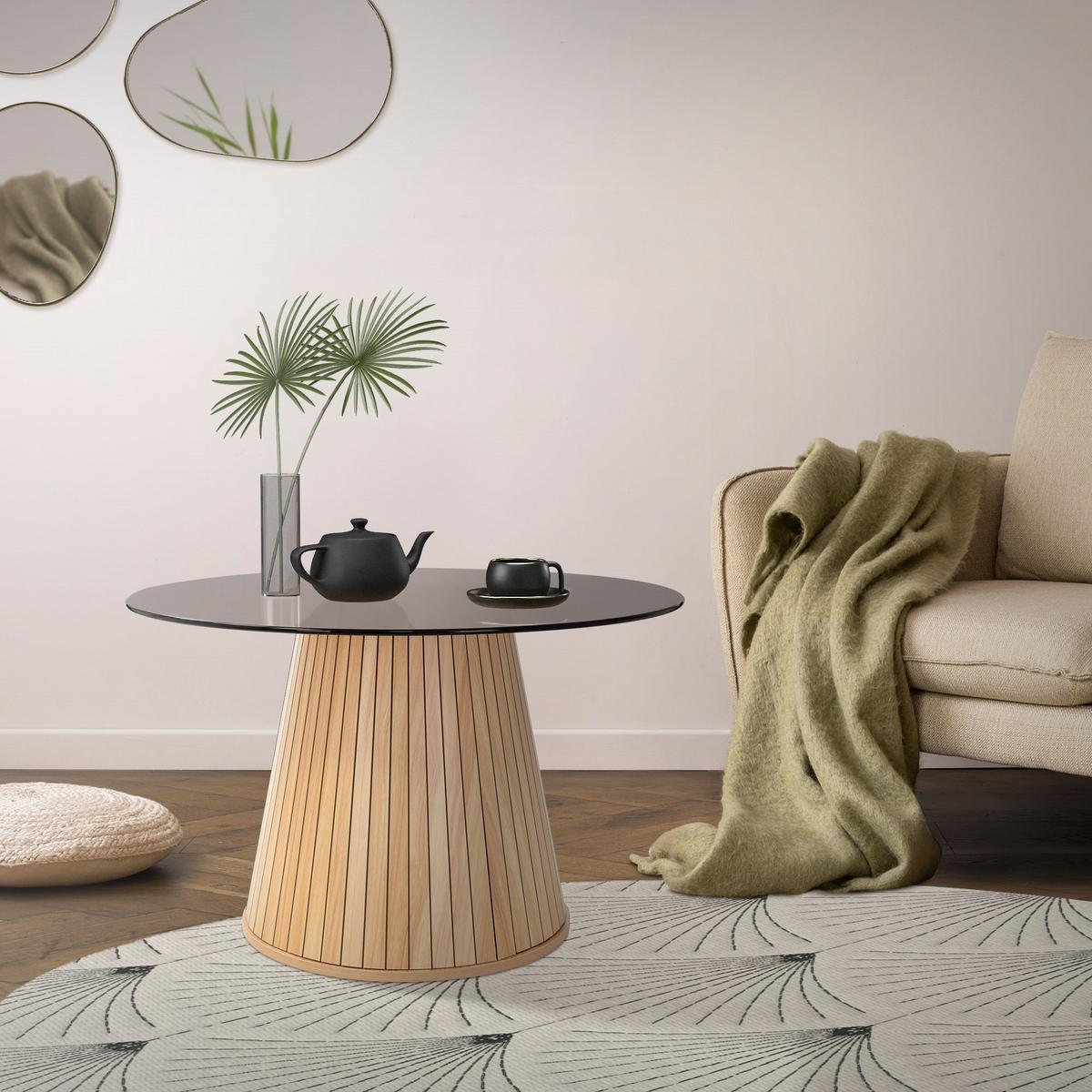 COUCHTISCH mit Glasplatte rund Ø80x50 cm Holz-Optik Braun - Braun, Holz (80/80/50cm) - ML-DESIGN