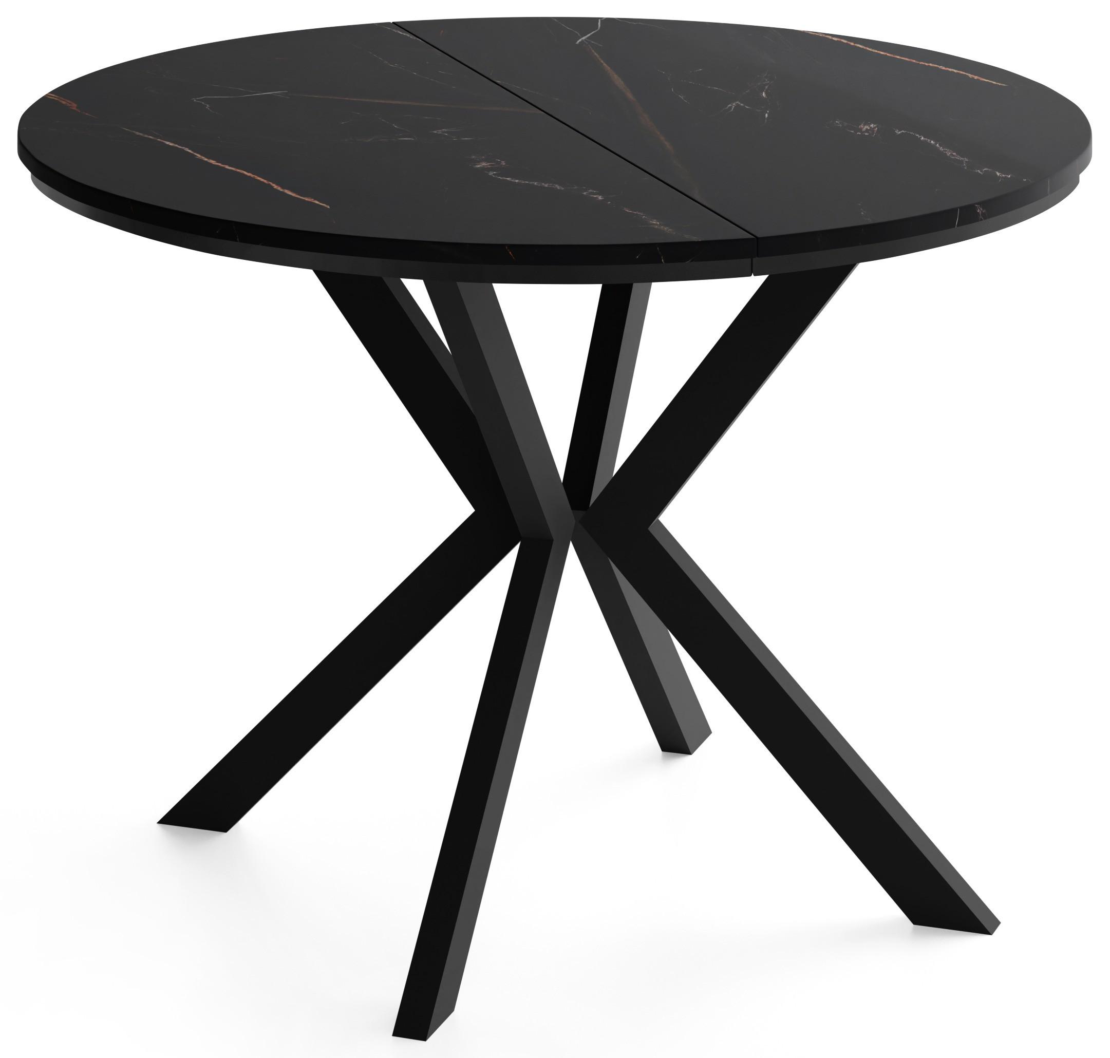 ESSTISCH Valio rund oval ausziehbar verlängerbar mit schwarzen Metallbeinen, Schwarz Marmor Kupfer 100-130/100/76 cm - Schwarz/Kupferfarben, Holzwerkstoff/Metall (100/130/76cm) - WFL GROUP