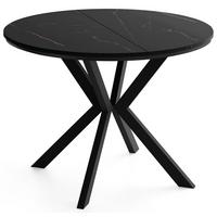 ESSTISCH Valio rund oval ausziehbar verlängerbar mit schwarzen Metallbeinen, Schwarz Marmor Kupfer 100-130/100/76 cm - Schwarz/Kupferfarben, Holzwerkstoff/Metall (100/130/76cm) - WFL GROUP