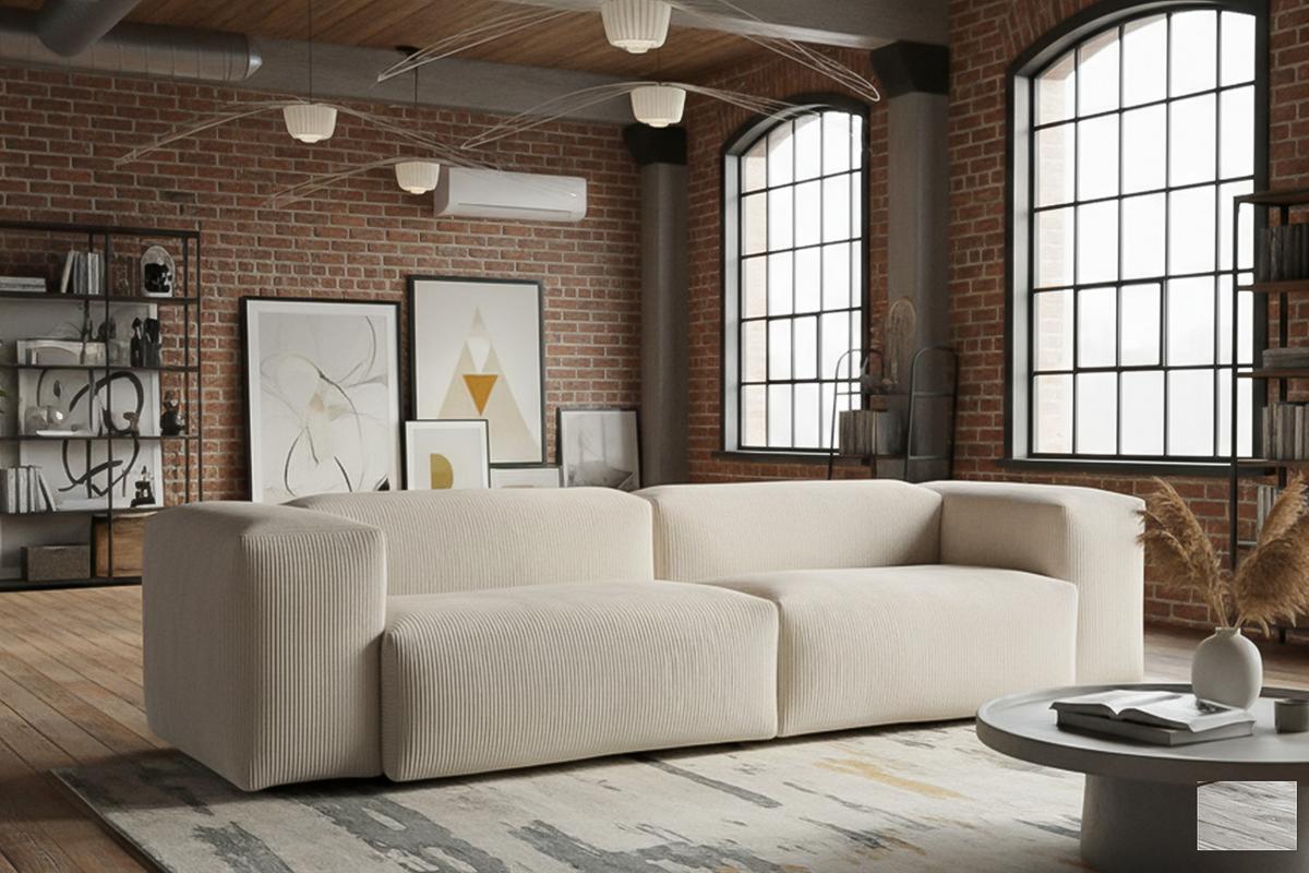 SOFA CELESTE Cremeweiß Cord - Creme/Schwarz, Kunststoff/Textil (302/72/114cm) - KAWOLA