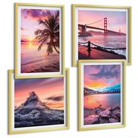 BILDER SET 4er Set - 50x50 cm & 40x60 cm Goldrahmen - Sonnenuntergangsbrücke Landschaft - Goldfarben, Kunststoff (50/50cm) - TULUP