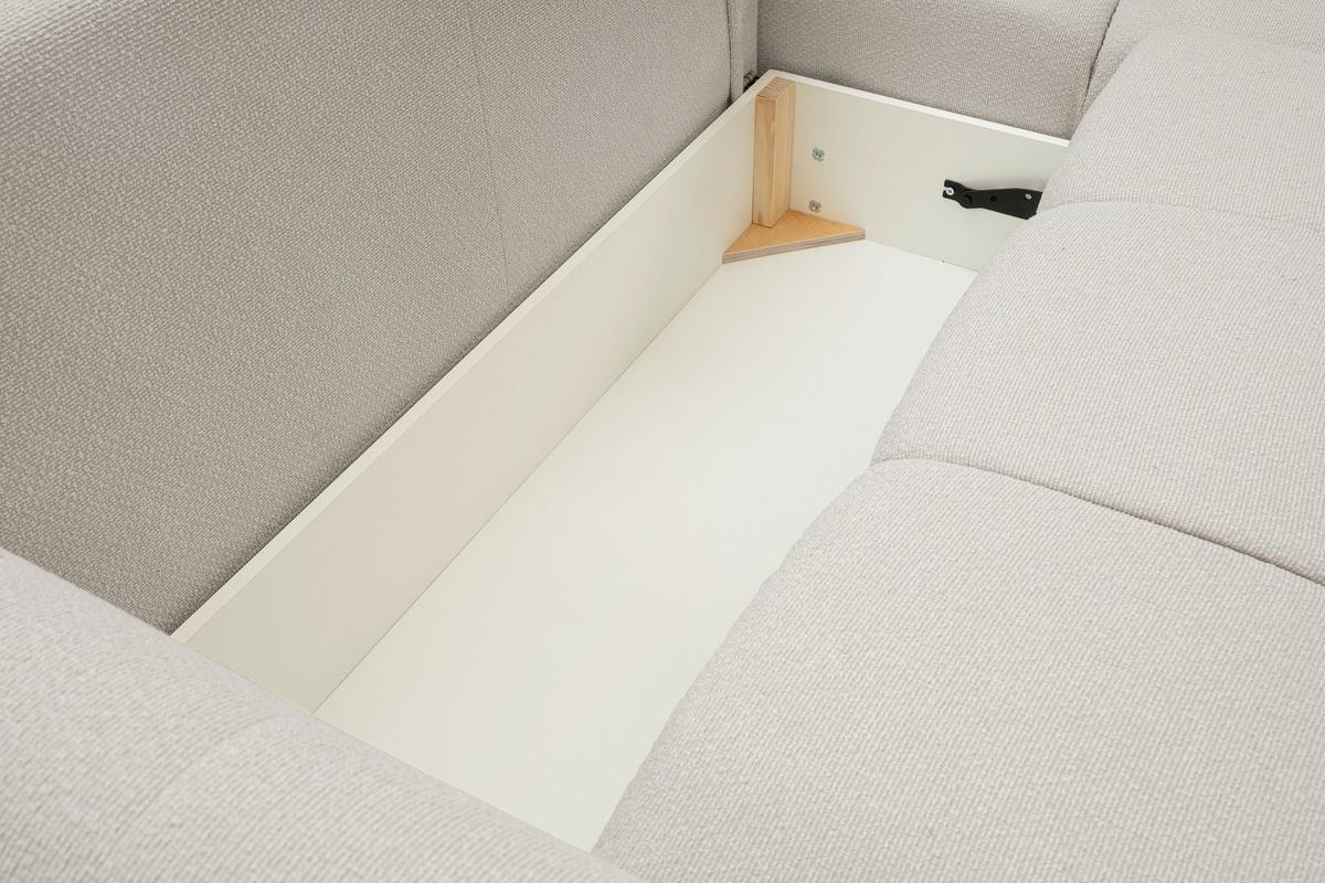 ECKSOFA MODA E Beige Geflochtener Stoff mit Schlaffunktion - Beige, Holz (257/177cm) - MASSENO