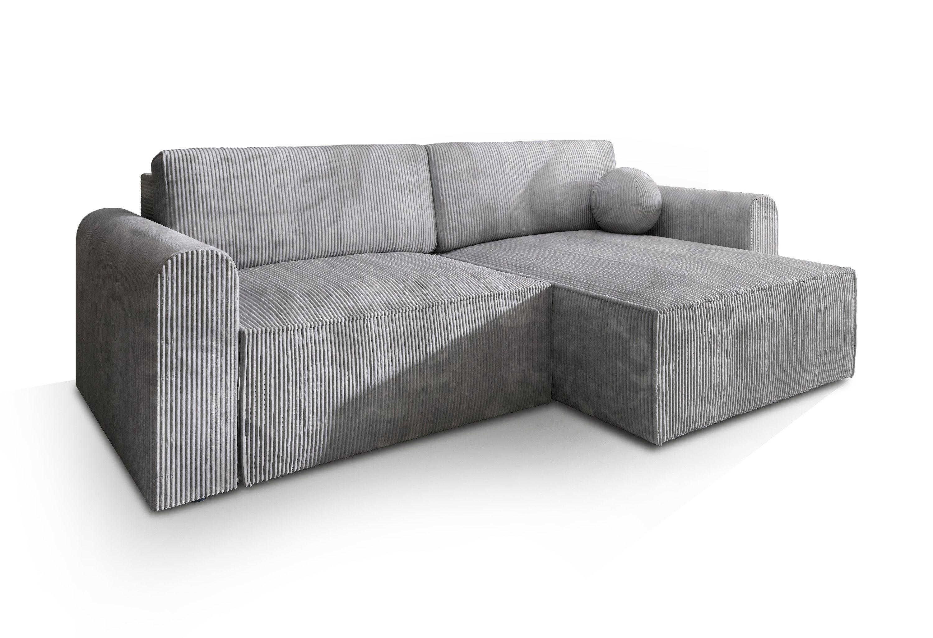 ECKSOFA FIANO P Hellgrau Kordstoff mit Schlaffunktion - Hellgrau/Grau, Holz/Kunststoff (245/148cm) - MASSENO