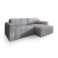 ECKSOFA FIANO P Hellgrau Kordstoff mit Schlaffunktion - Hellgrau/Grau, Holz/Kunststoff (245/148cm) - MASSENO