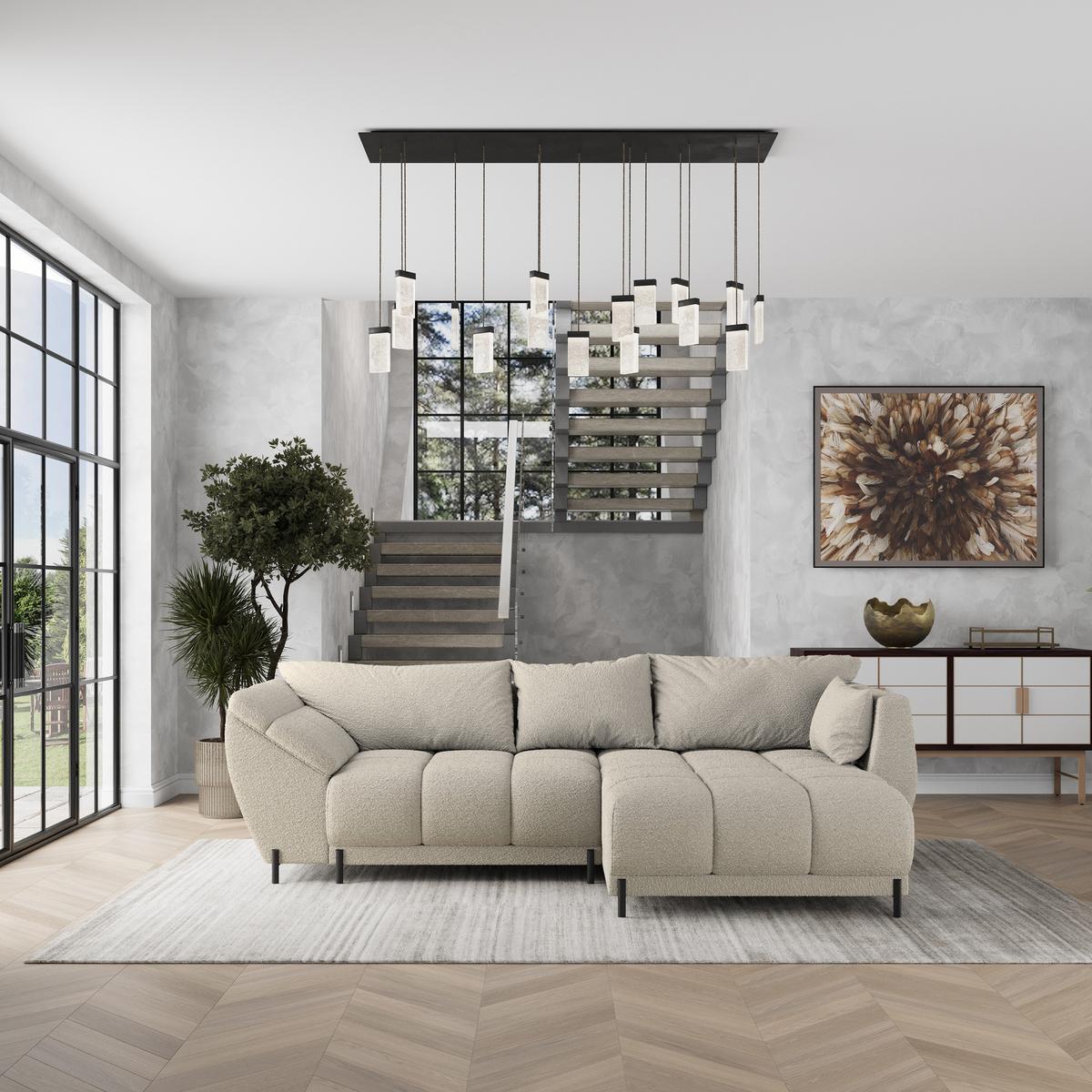 ECKSOFA VESTANO R-S Beige Boucle-Stoff mit Schlaffunktion - Beige, Holz (287/182cm) - MASSENO