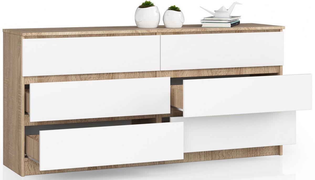 KOMMODE Eiche Sonoma, Weiß 77/160/40 - Weiß, Holzwerkstoff (160/77/40cm) - RAUMHIRSCH FURNITURE