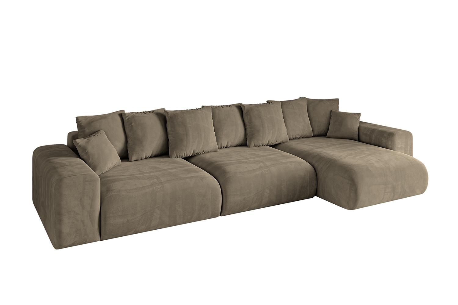 ECKSOFA Ottomane rechts ESKAR-L2 364x176x72 Braun Velours - Schwarz/Braun, Holzwerkstoff/Kunststoff (176/364cm) - ALTDECOR