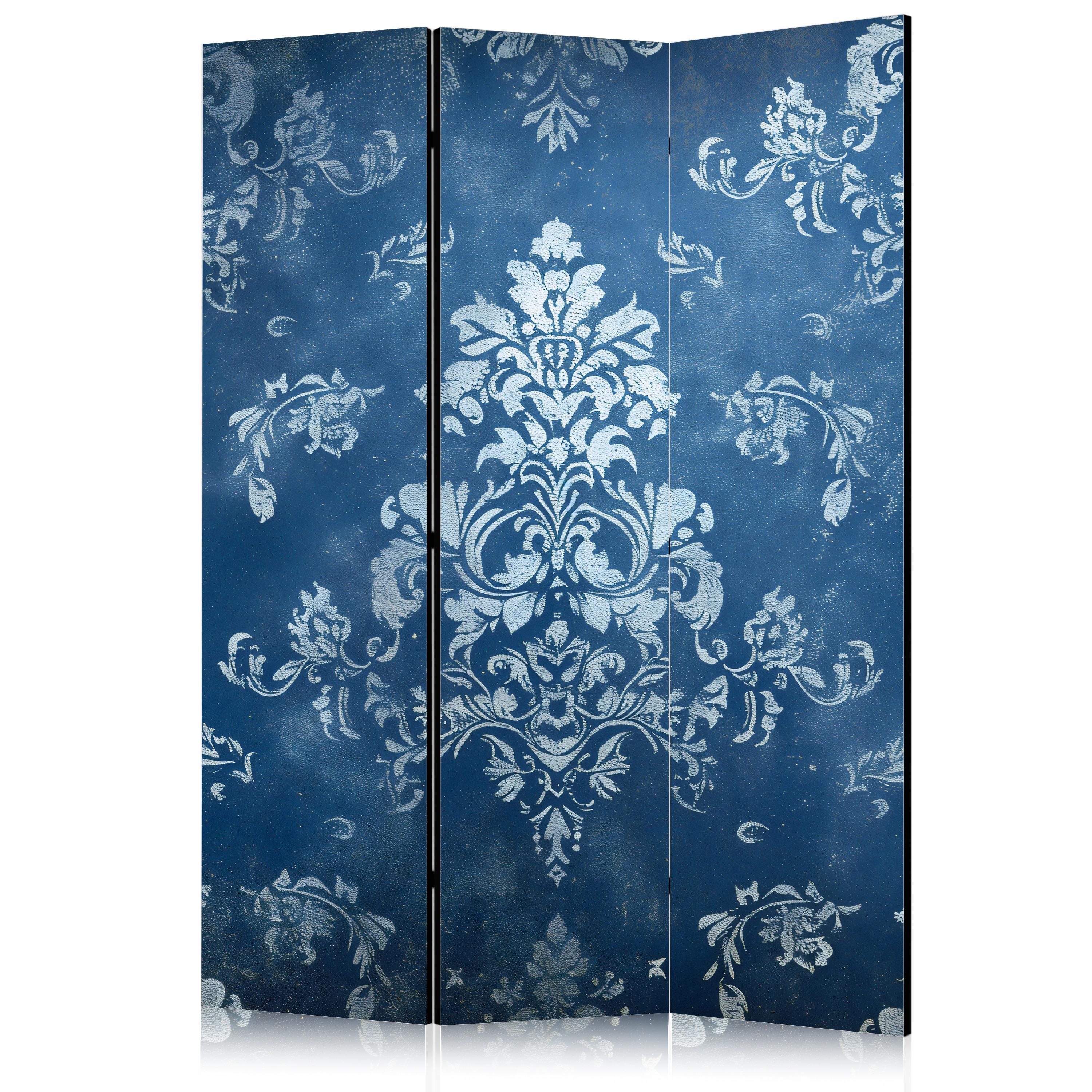 PARAVENT Beidseitig Bedruckter 3-tlg 135x172 cm Elegante Glamour Ornamente - Blau, Holz/Textil (135/172/3cm) - Muralo