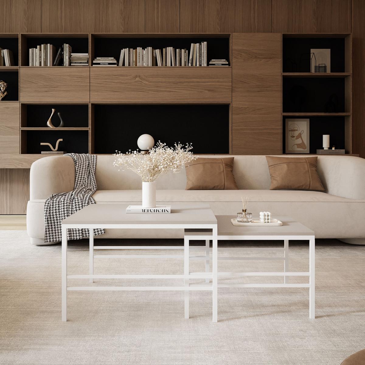 COUCHTISCH Cashmere Weiße Rahmen - Beige/Weiß, Holzwerkstoff (70/70/46cm) - Idohome