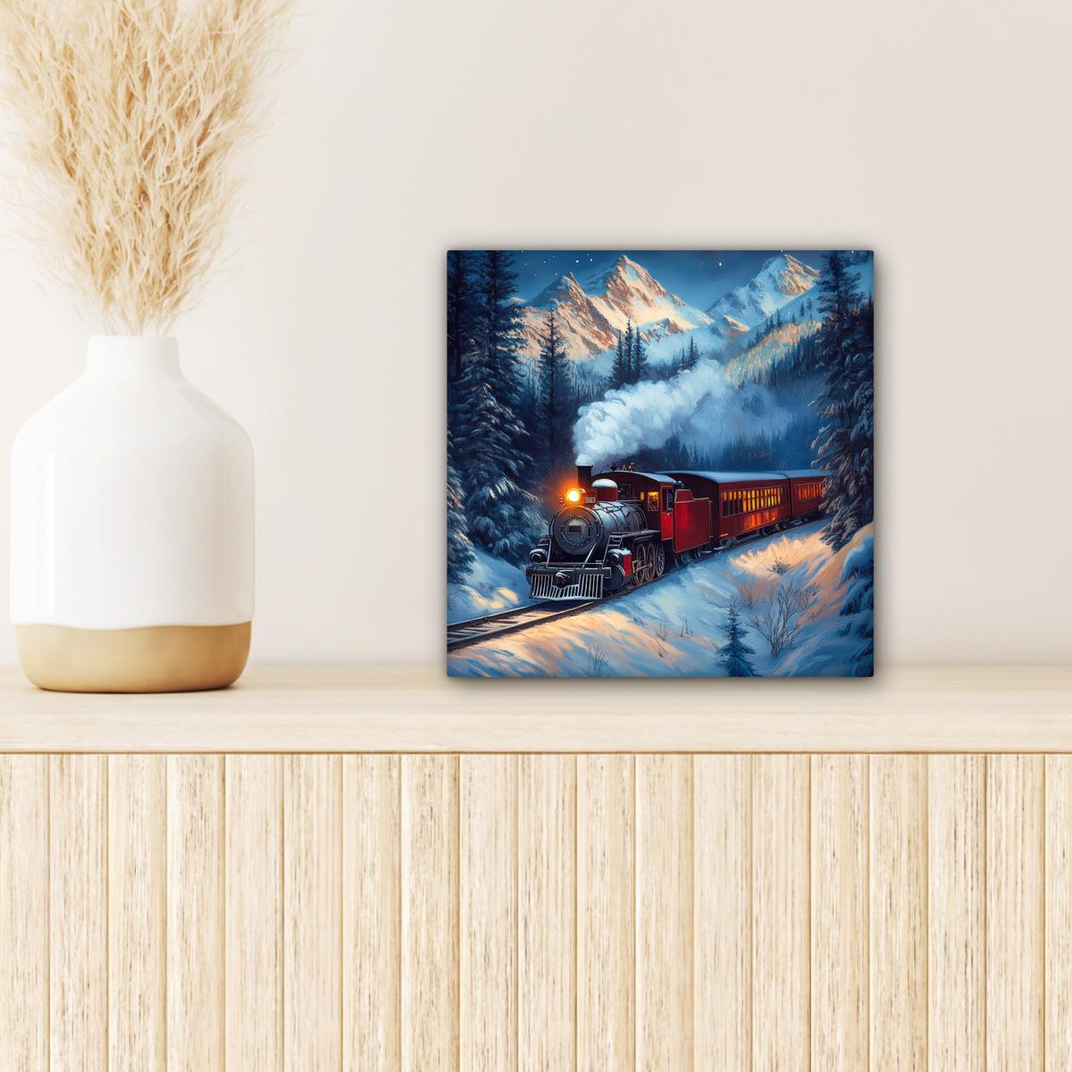 LEINWANDBILD Zug - Weihnachten - Schnee - Weihnachtszug Deko Wohnzimmer 20x20 cm - Anthrazit, Textil (20/20cm) - MuchoWow