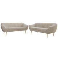 SITZGARNITUR PIRS 3+3 - Beige Cord - Holzbeine - Beige/Buchefarben, Holzwerkstoff/Textil (180/75/74cm) - MKS