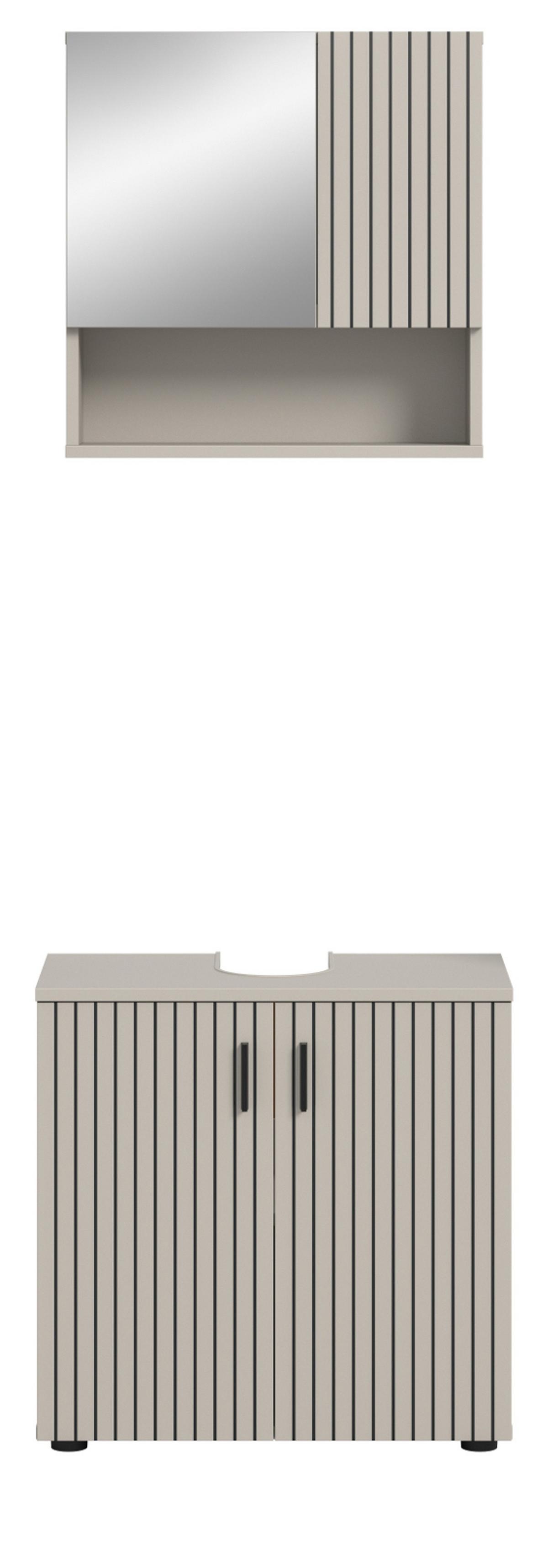 BADMÖBEL-SET Kaschmir 2-teilig 60 cm, Badkombination in modernem Design - Kaschmir/Schwarz, Glas/Holzwerkstoff (60/180/30cm) - Inn.Furn