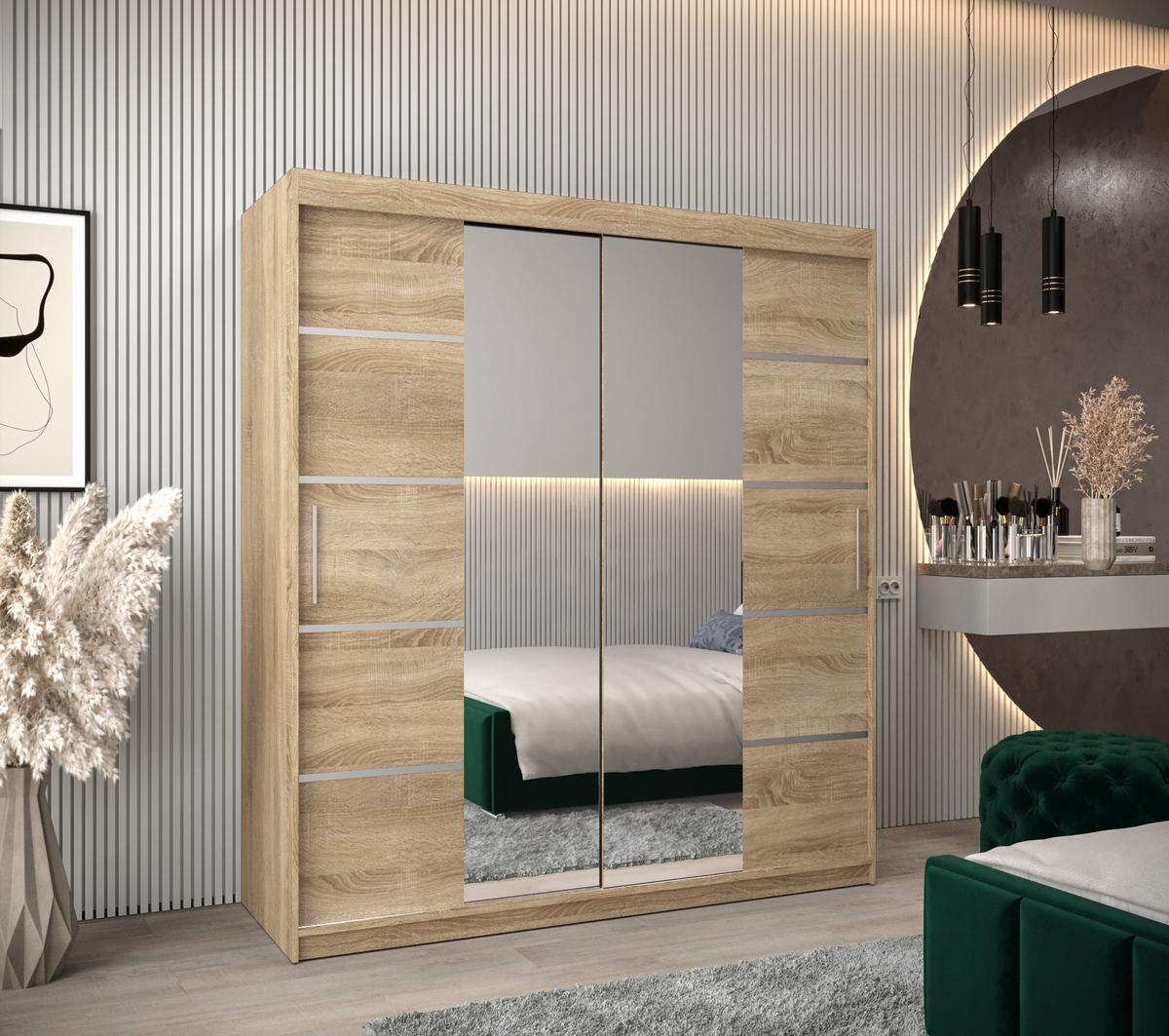 SCHWEBETÜRENSCHRANK 200/180/62 2-türig - Silberfarben/Sonoma Eiche, Holz/Kunststoff (180/200/62cm) - MÖBEL KRYSPOL