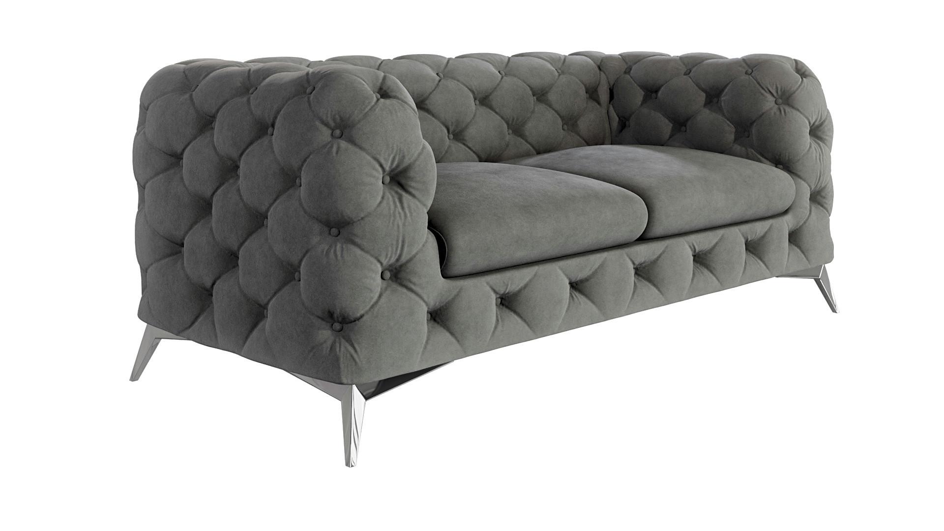 CHESTERFIELD-SOFA 2-Sitzer Laura Grau Samt - Silberfarben/Grau, Holz/Textil (185/75/100cm) - S-Style Möbel