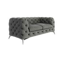 CHESTERFIELD-SOFA 2-Sitzer Laura Grau Samt - Silberfarben/Grau, Holz/Textil (185/75/100cm) - S-Style Möbel