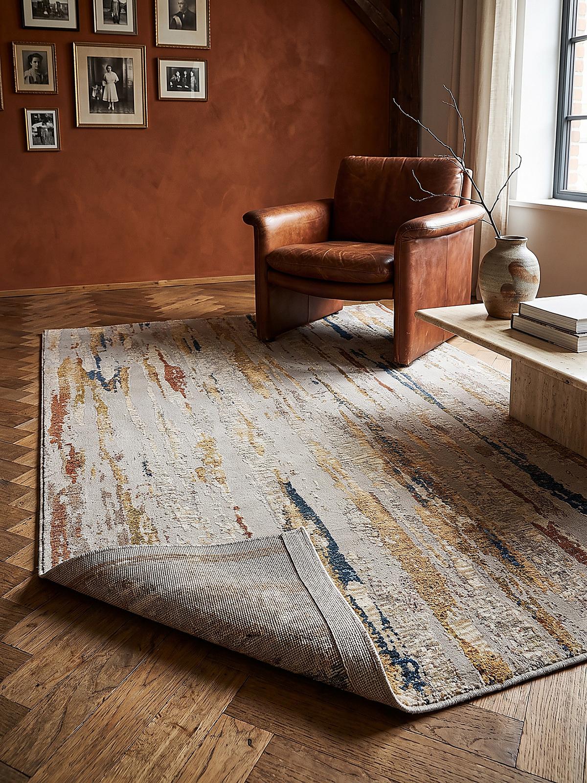 KURZFLORTEPPICH, mit Fransen, BLENG, Farbstriche, Beige-Multicolor, 120 x 160 cm - Beige, Textil (120/160cm) - KADIMA DESIGN