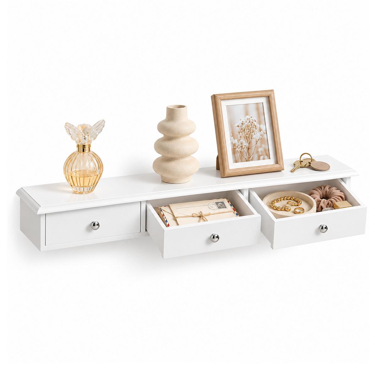 HÄNGESCHRANK Weiß, 94 cm breit, 3 Schubladen, Ablagefläche oben, bis 10 kg, für Flur, Küche & Bad - Weiß, Holzwerkstoff (93/10/15cm) - SoBuy