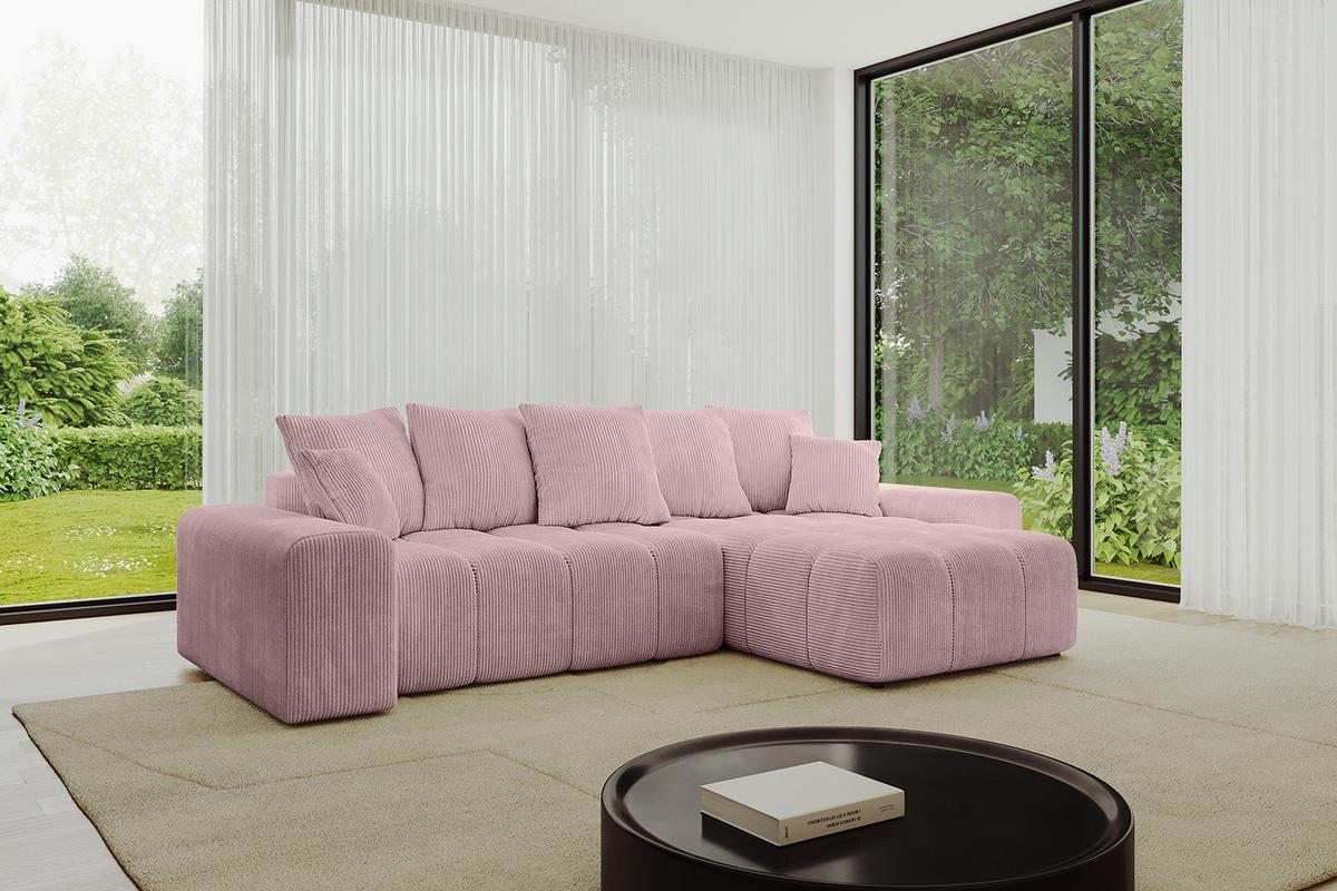 ECKSOFA Ottomane rechts ENIL-L 297x189x68 Rosa Cord - Rosa, Holzwerkstoff/Kunststoff (189/297cm) - ALTDECOR