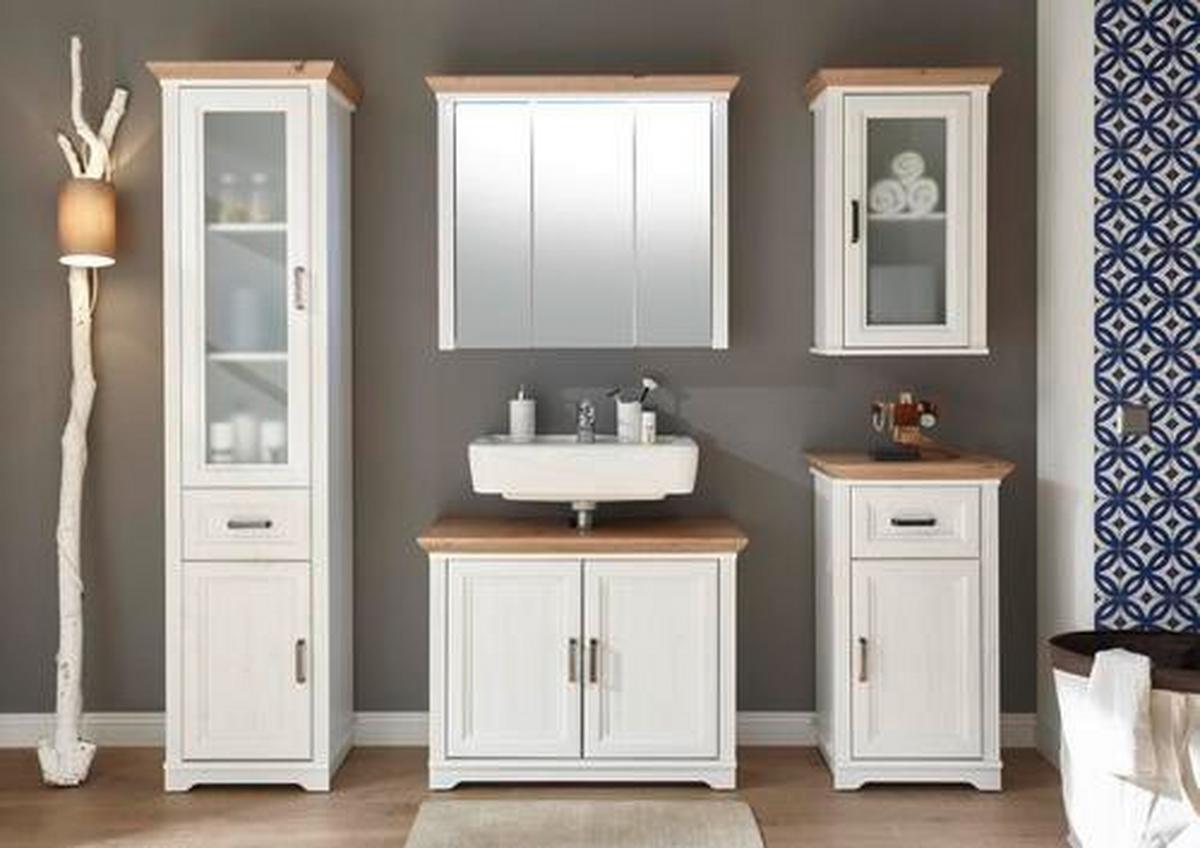 SZAFKA Z LUSTREM JASMIN - kolor dębowy/kolor piniowy, Basics, materiał drewnopochodny/szkło (82,5/74/25cm) - Livetastic