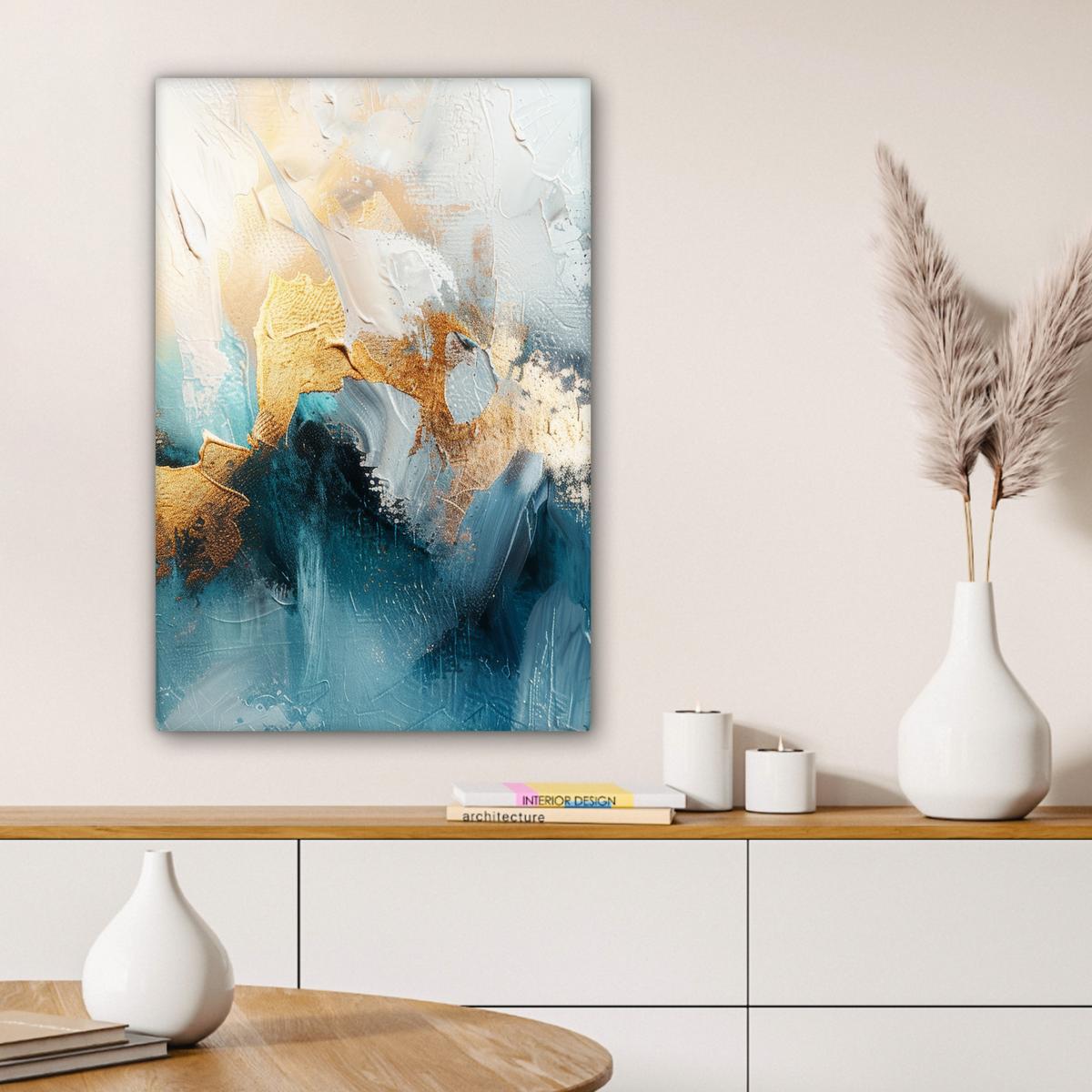LEINWANDBILD Abstrakt - Kunst - Gold - Blau Wanddeko 40x60 cm - Petrol, Textil (40/60cm) - MuchoWow