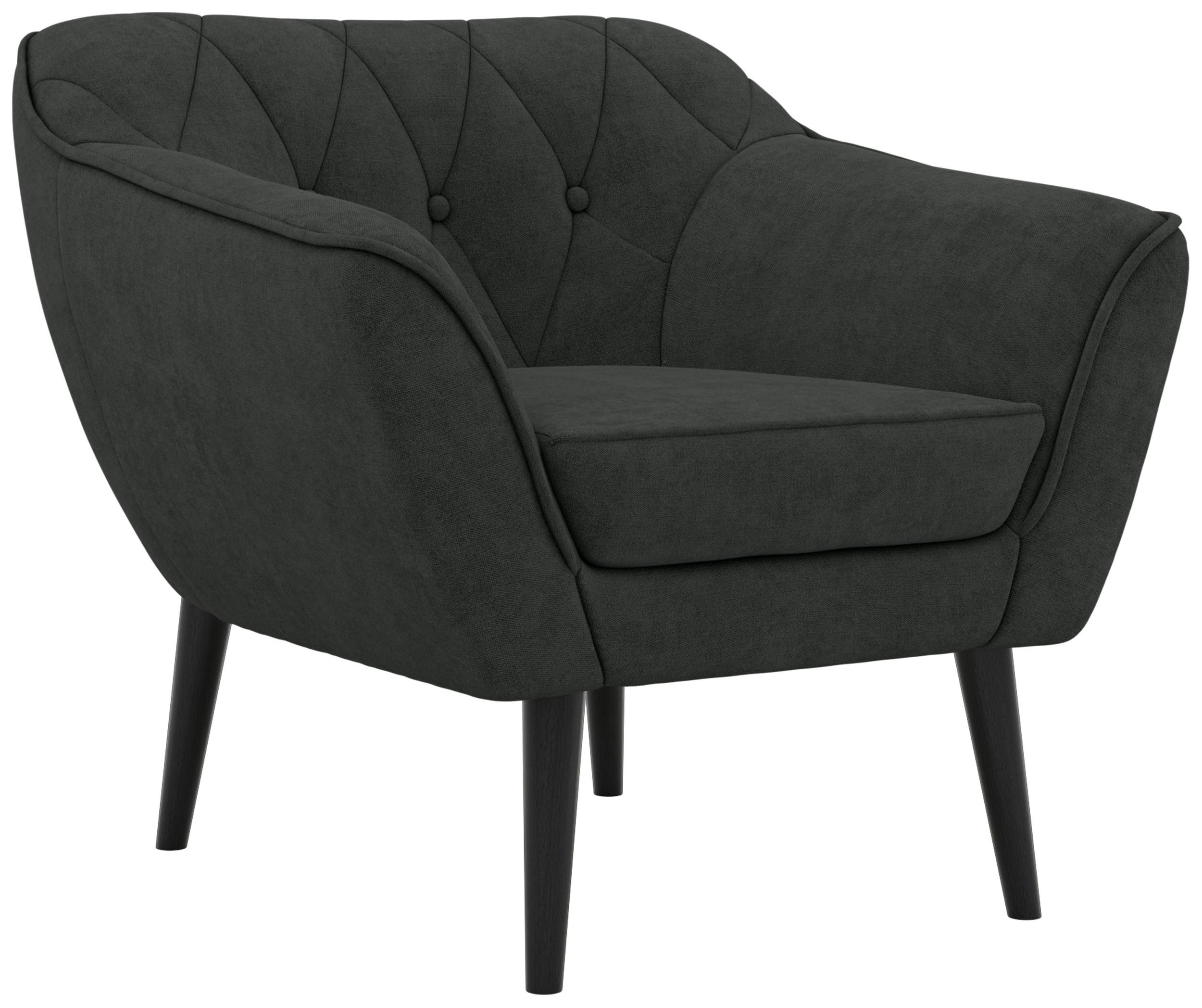 SESSEL PIRS - Dunkelgrau Strukture - Schwarze Beine - Dunkelgrau/Graphitfarben, Holzwerkstoff/Textil (80/75/74cm) - MKS